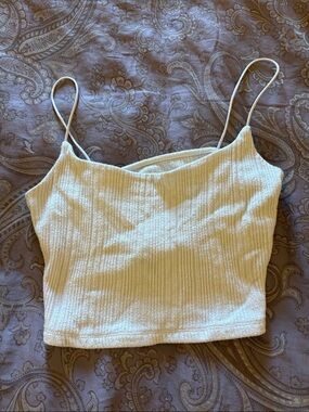 Aeropostale Cream Ribbed Spaghetti Strap Crop Cami